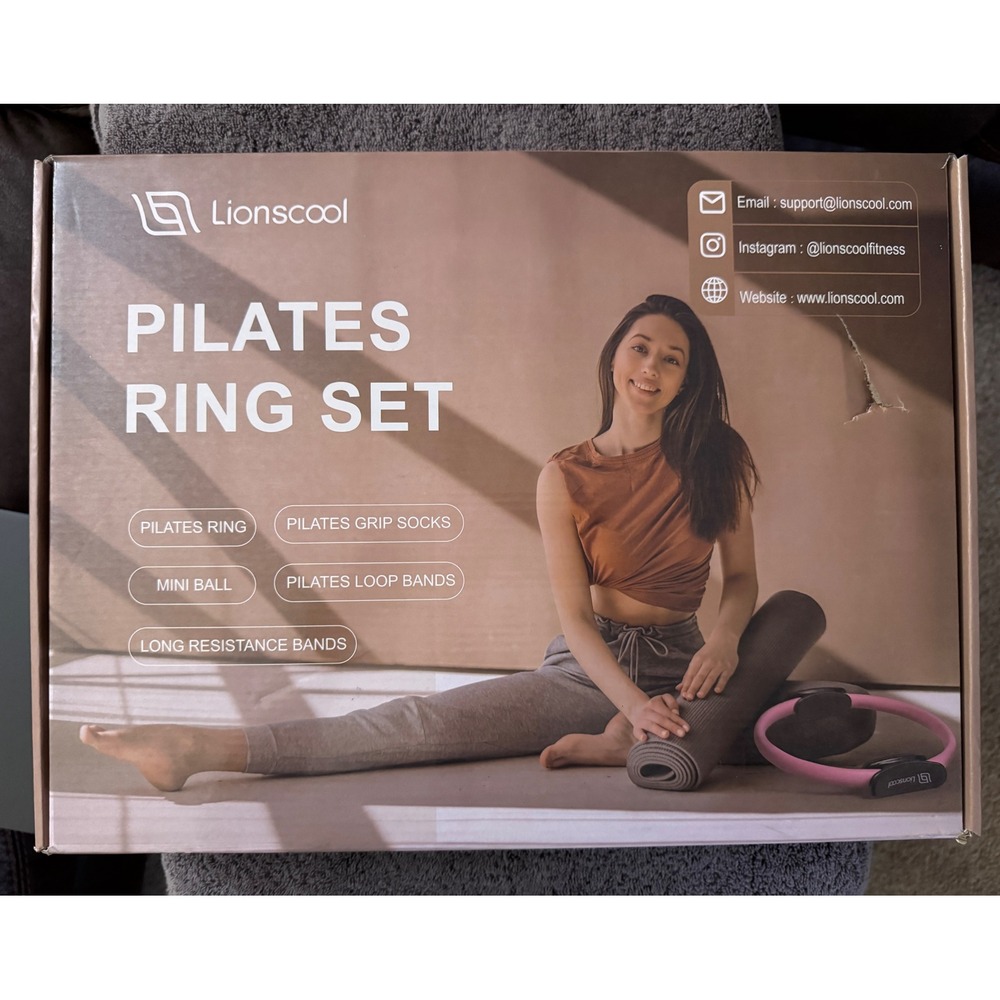 Pilates Ring Set 14" Pink Magic Circle Ball Resistance Bands New in Bo